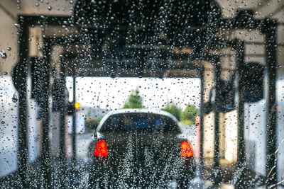 car driving through a car wash