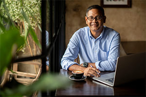 a man researching financing options