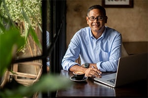 a man researching financing options